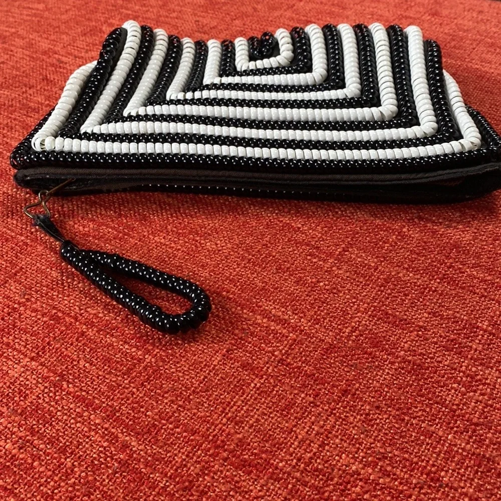 VTG 40’s Black White Stripes Telephone Cord Wire Clutch Bag Purse